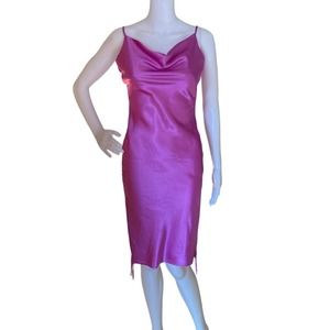 Crystal Doll Pink Satin Ruched Side Tie Slip Dress